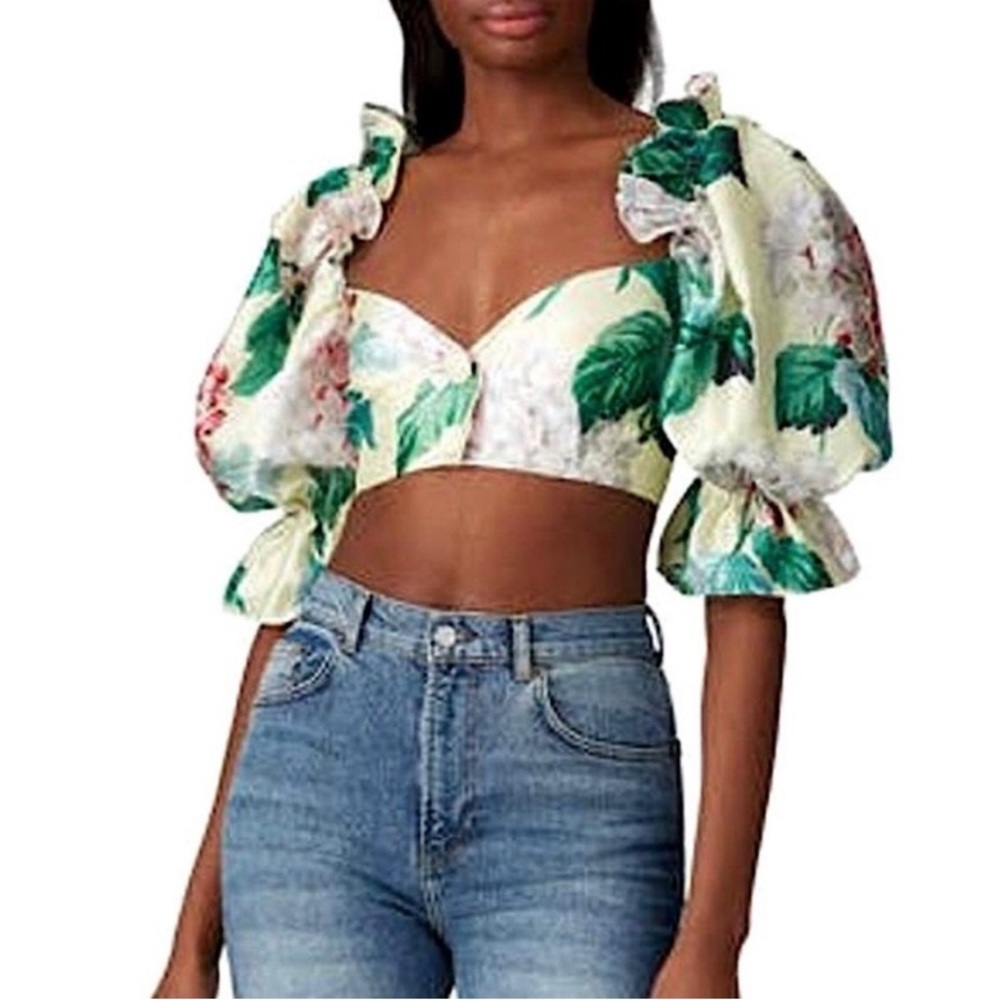 Alice McCall • garden my heart floral cropped puff sleeve top